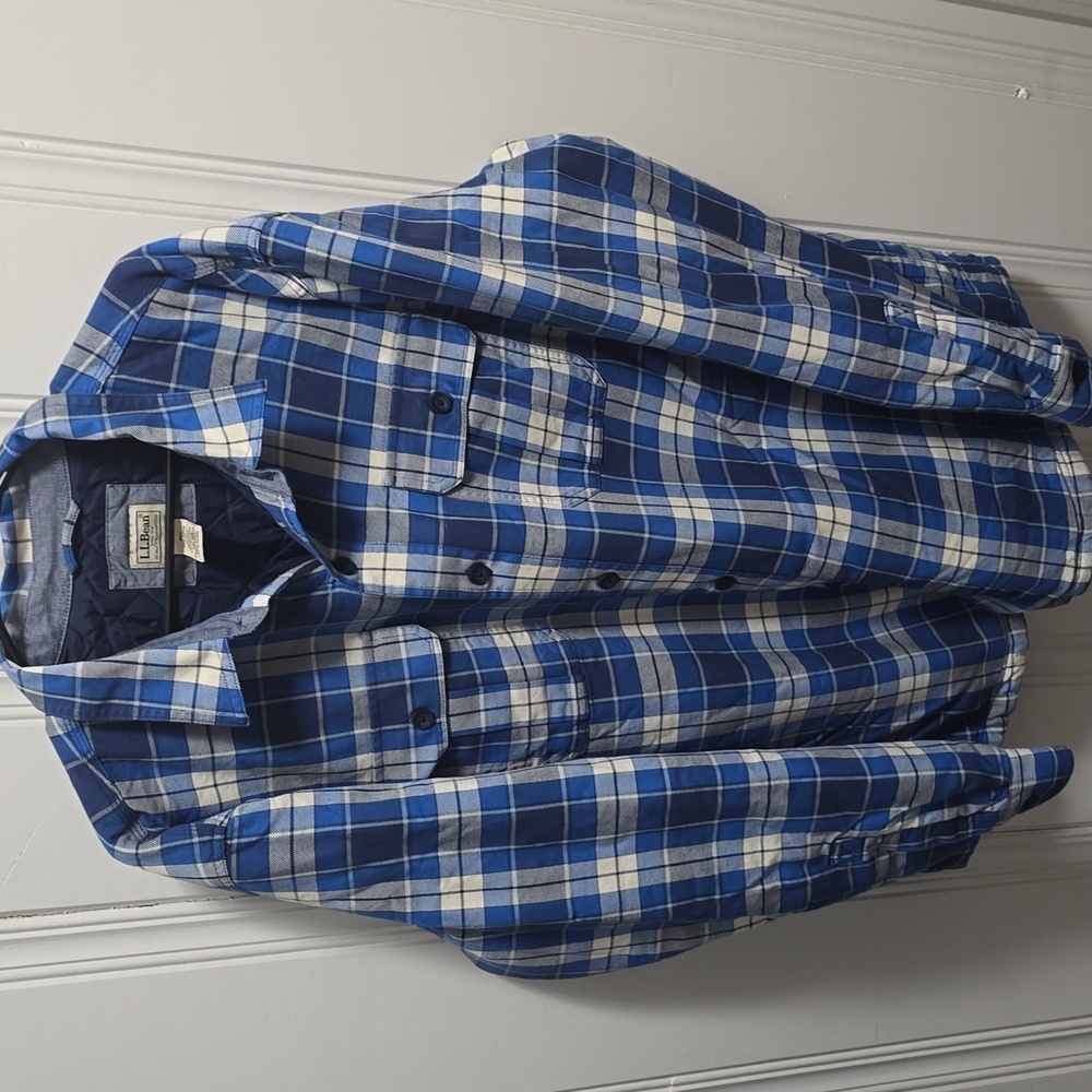 L.L. Bean Men's XXL-Reg Primaloftlined Blue Plaid Shirt